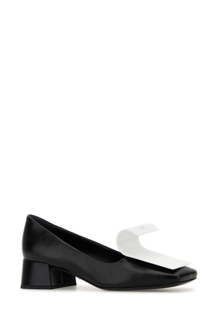 Two-Tone Leather Pumps Nero+bianco Scarpe Con Tacco