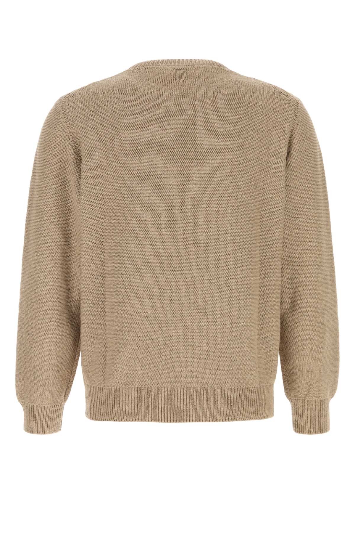 Camel Cotton Blend Sweater Beige Exterior: Silk Maglieria