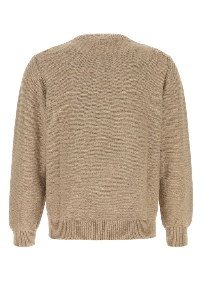 Camel Cotton Blend Sweater Beige Exterior: Silk Maglieria