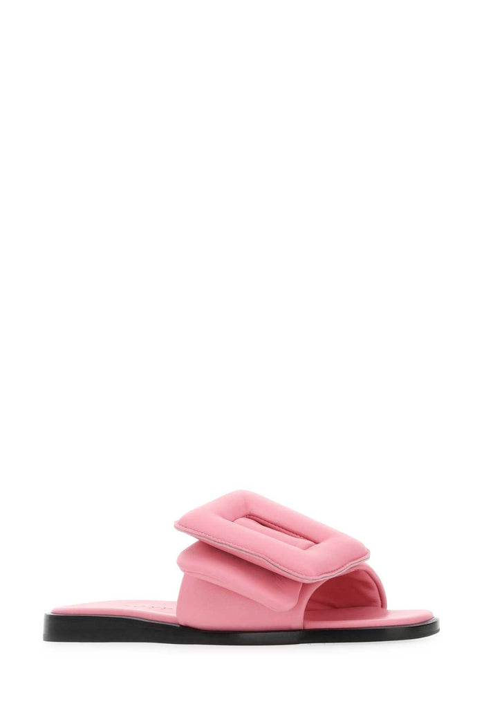 Pink Leather Puffy Slippers Bubgum
