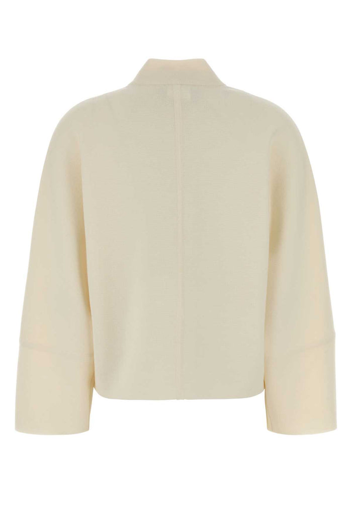 Ivory Wool Sport Cardigan Seta Exterior: Virgin Maglieria