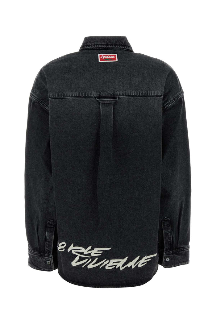 Black Stretch Denim Shirt Mediumstoneblackdenim Exterior: Cotton Elastane Camicie