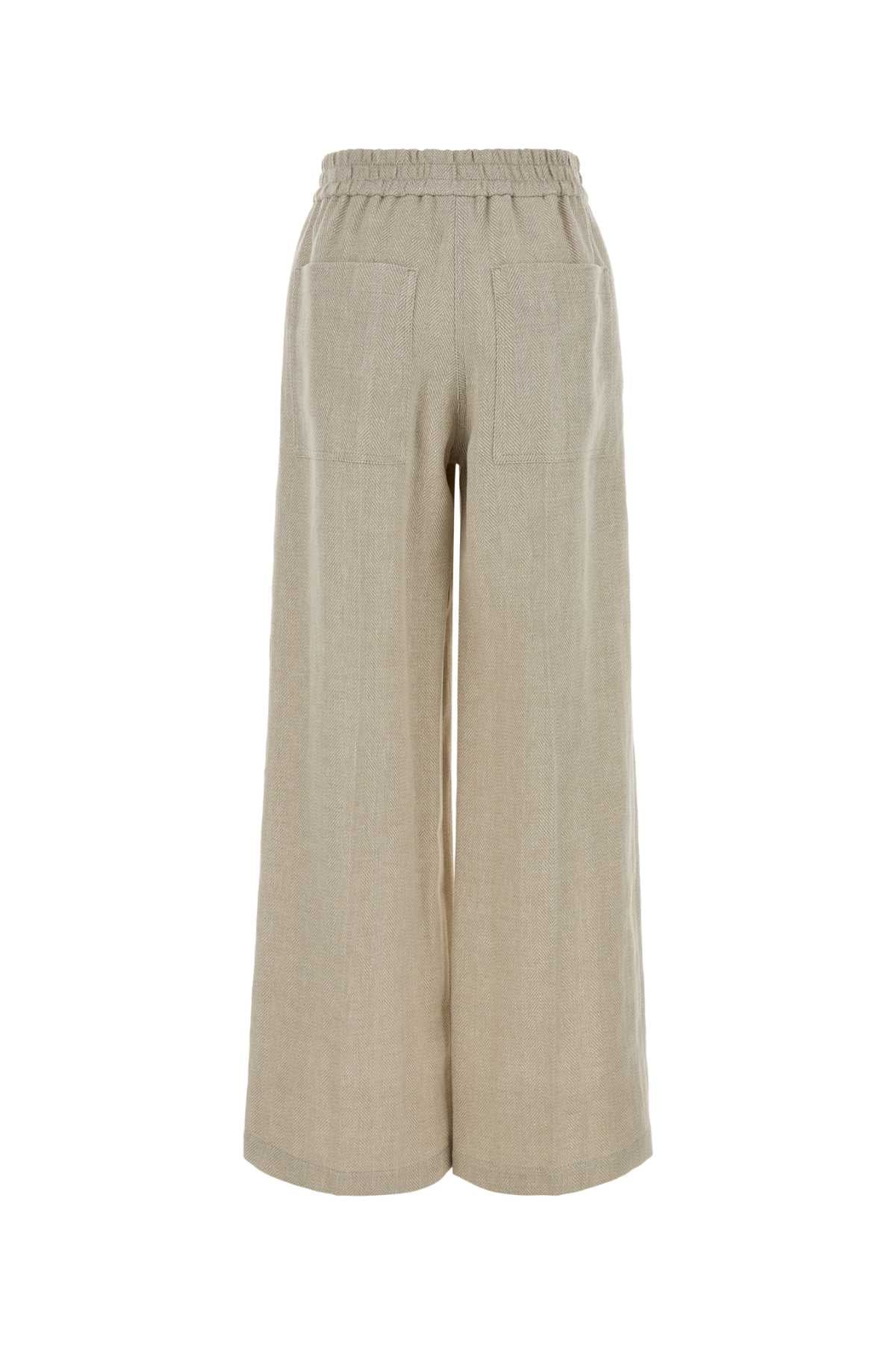 Melange Beige Linen Blend Wide-Leg Pant C001 Exterior: Cotton Pantaloni