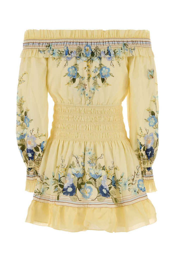 Printed Organza Mini Dress Yellow Abiti