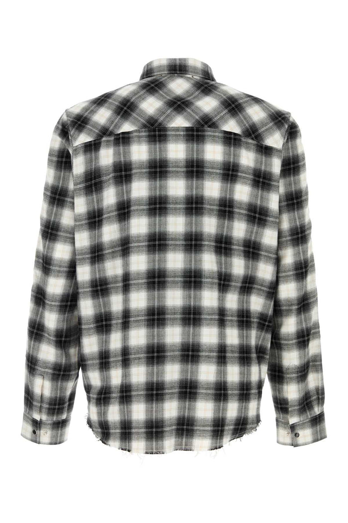 Embroidered Flannel Shirt Black Exterior: Cotton Camicie