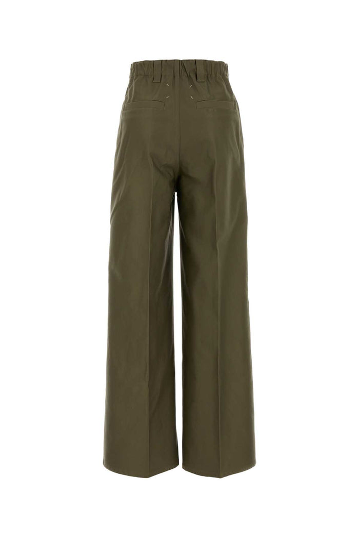 Army Green Cotton Wide-Leg Pant Kaki Pantaloni