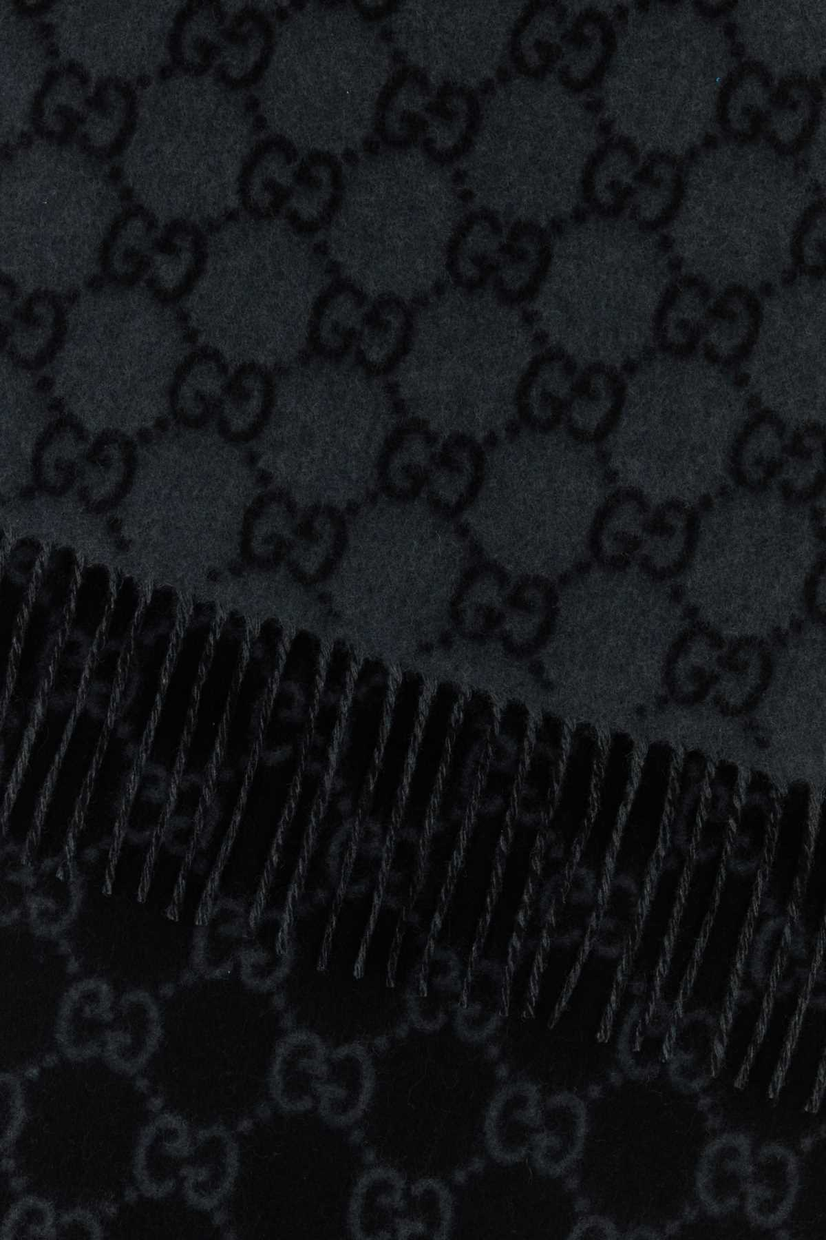 Embroidered Cashmere Scarf Graphiteblack Fabric Sciarpe E Foulard