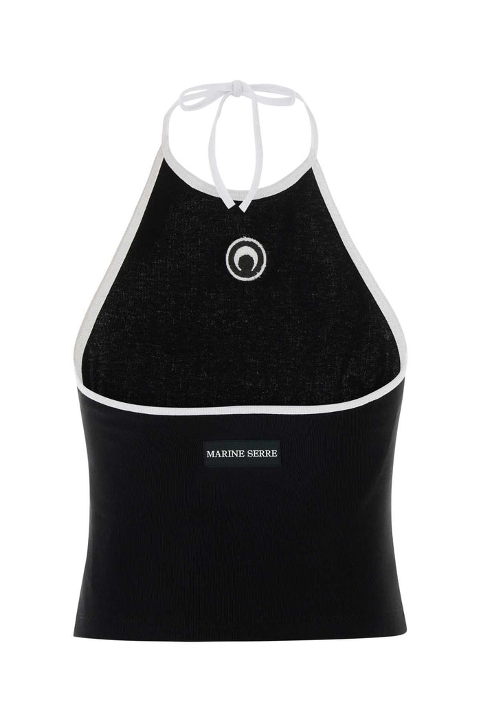 Black Cotton Tank Top Bk96blackwhite Exterior: Maglie