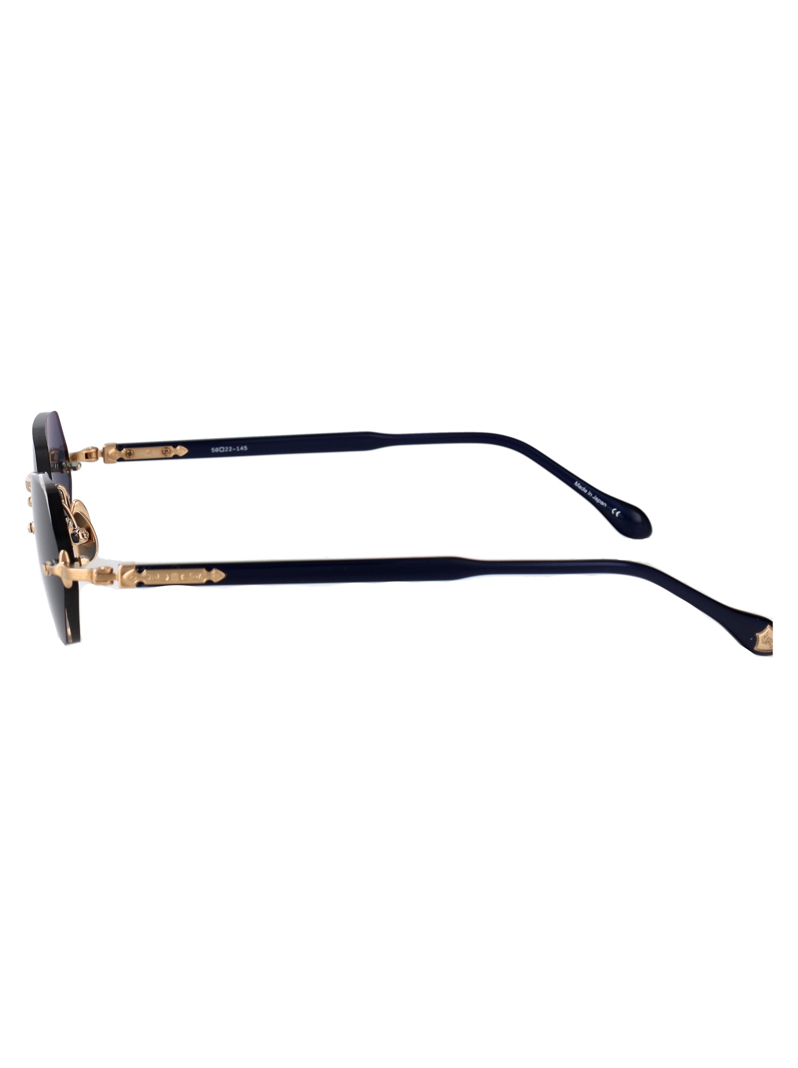 Brushed Gold - Navy Blue Grey Metal Sunglasses