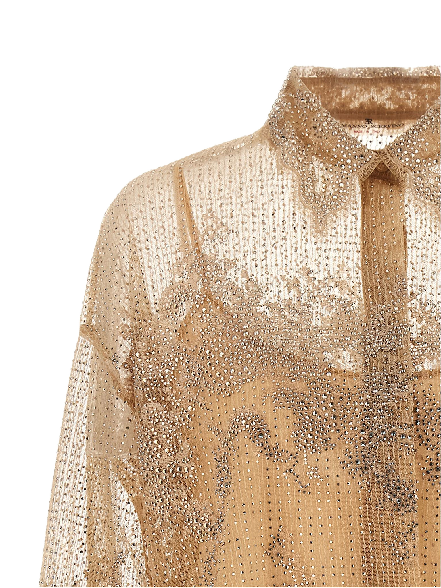 Embroidery Shirt Beige Polyester Shirt, Blouse
