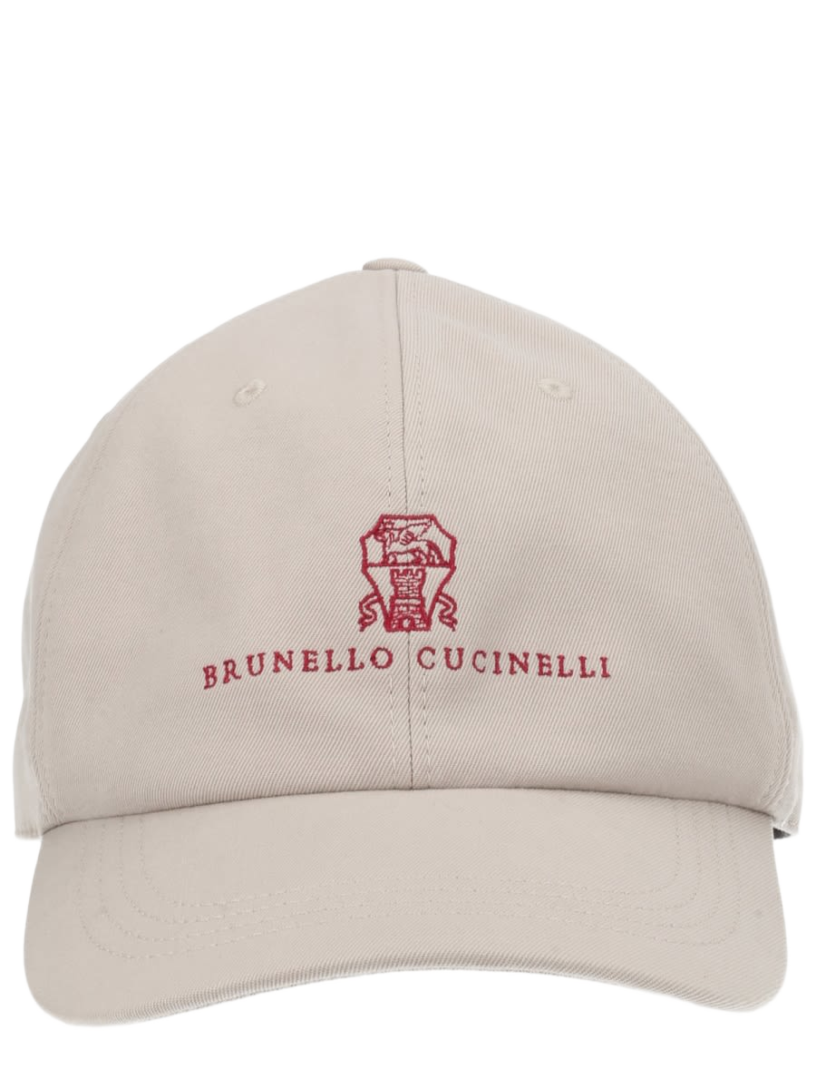 Baseball Hat With Logo Beige Cotton