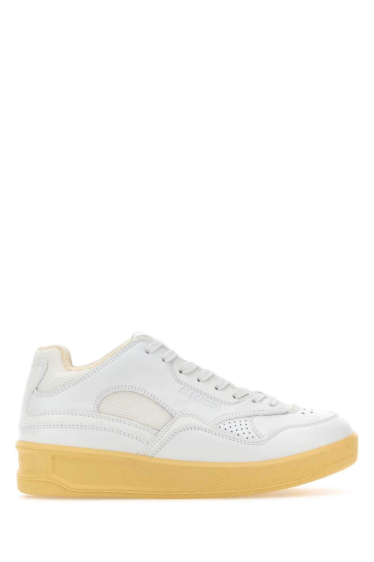 White Leather And Fabric Basket Sneakers 100