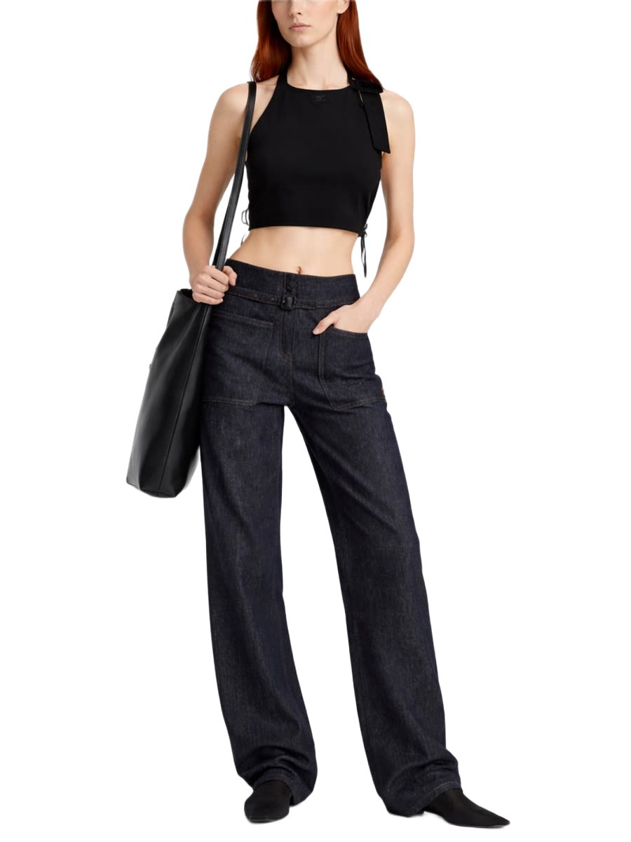 Cropped Top With Open Back Black Tops