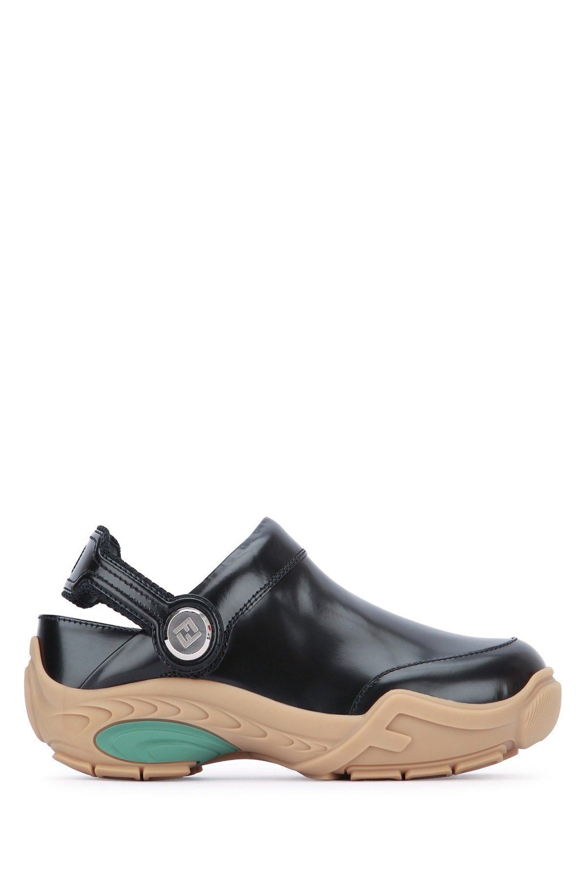 Black Leather Fendi Lab Mules Nero Slippers