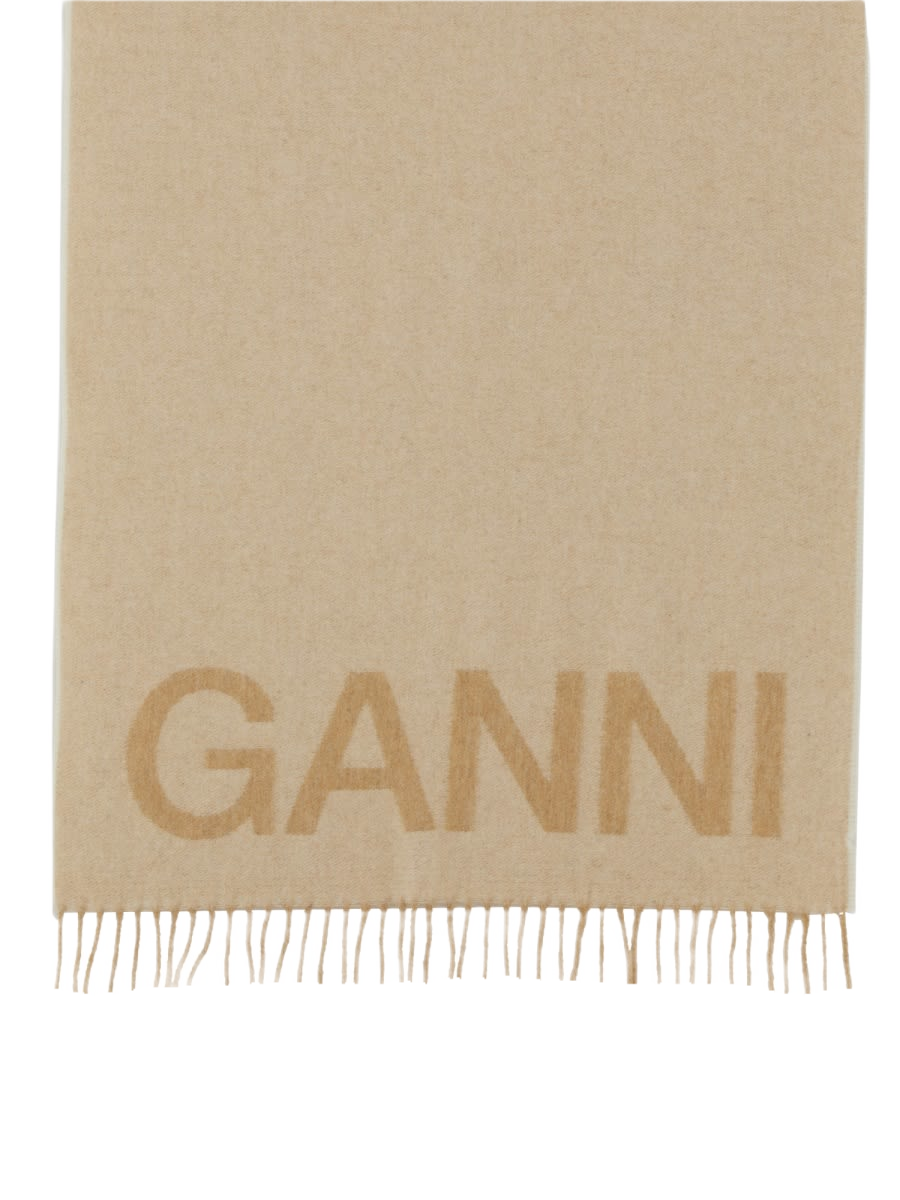 Scarf With Logo Ivory Recycled Wool