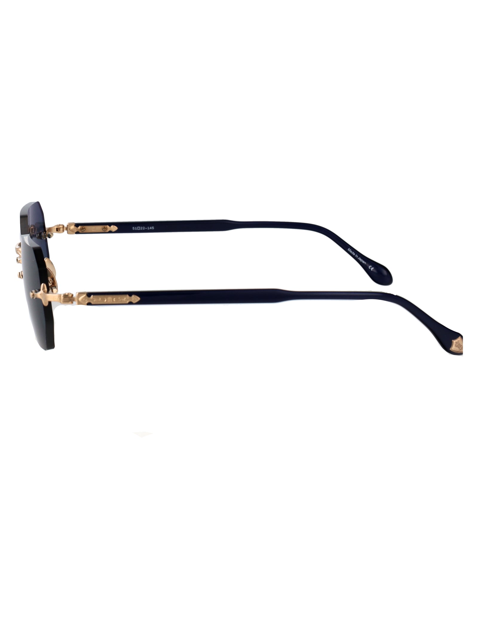 Brushed Gold - Navy Blue Grey Metal Sunglasses