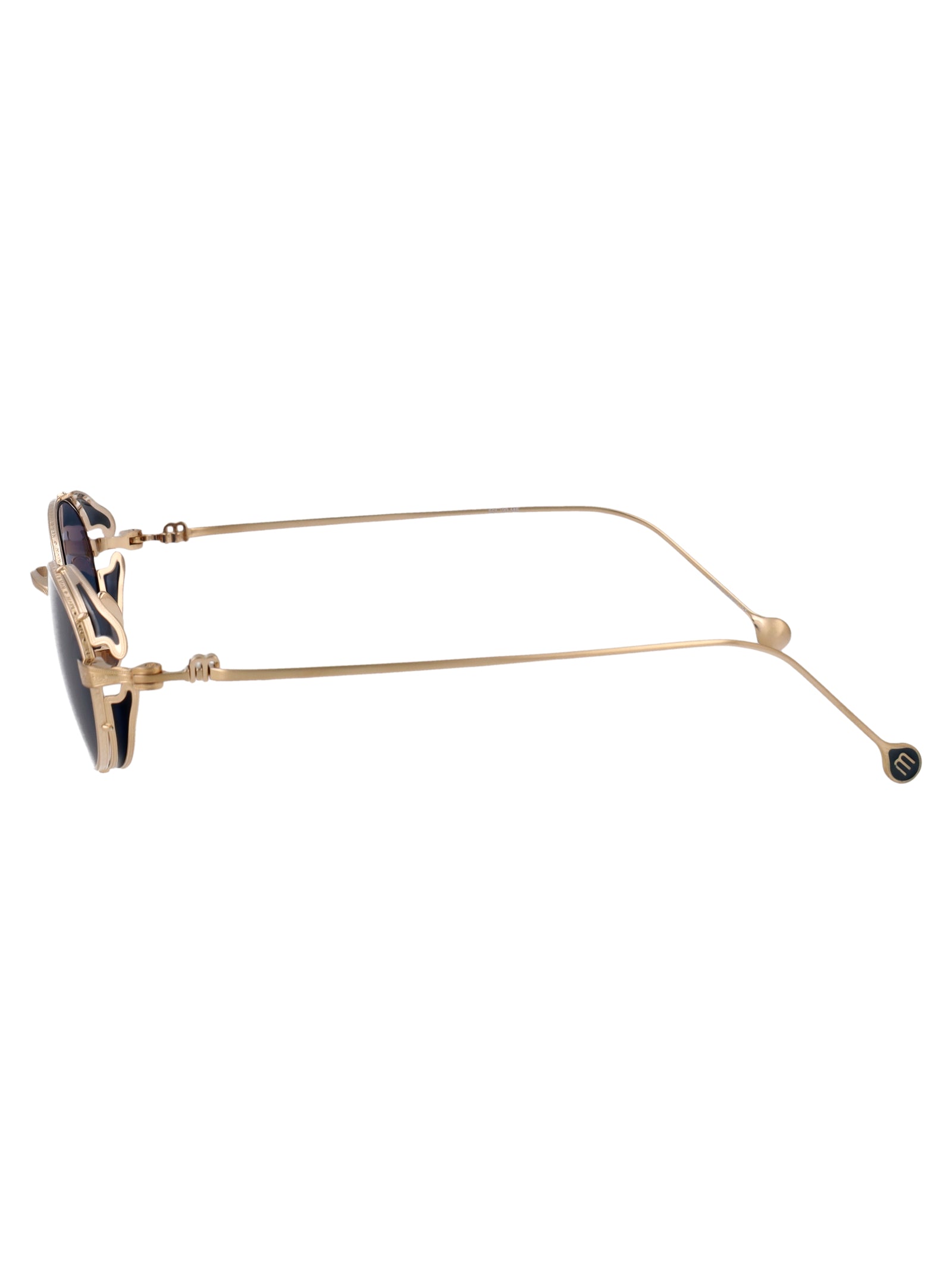 Brushed Gold Blue Grey Solid Metal Sunglasses