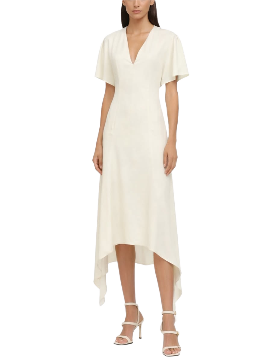 V-Neck Midi Dress White Acetate Viscose