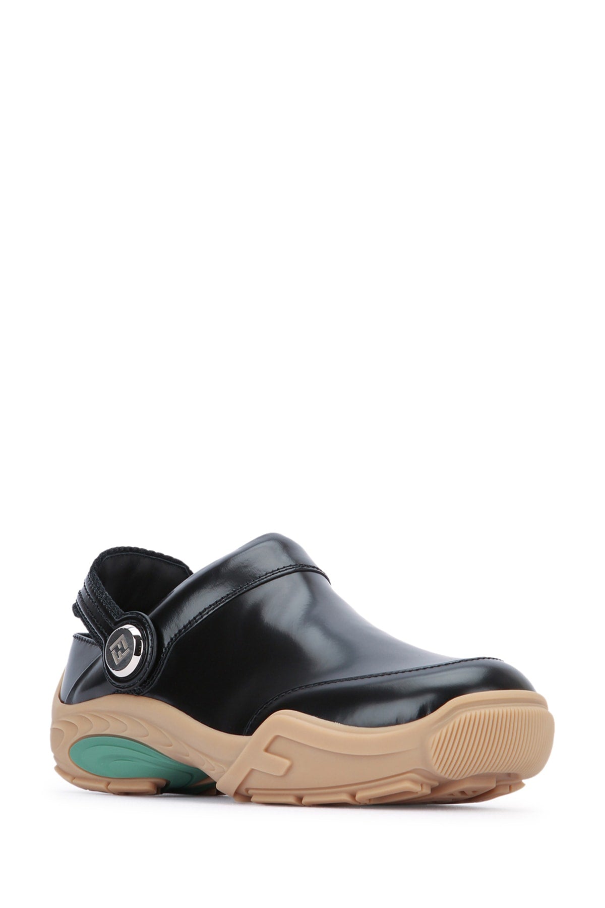 Black Leather Fendi Lab Mules Nero Slippers