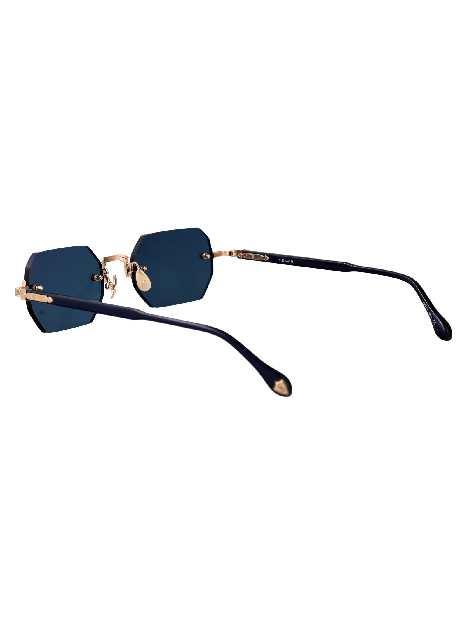 Brushed Gold - Navy Blue Grey Metal Sunglasses