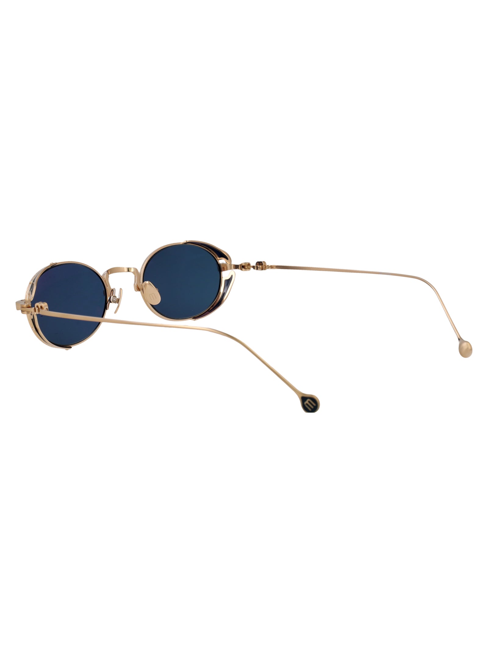 Brushed Gold Blue Grey Solid Metal Sunglasses
