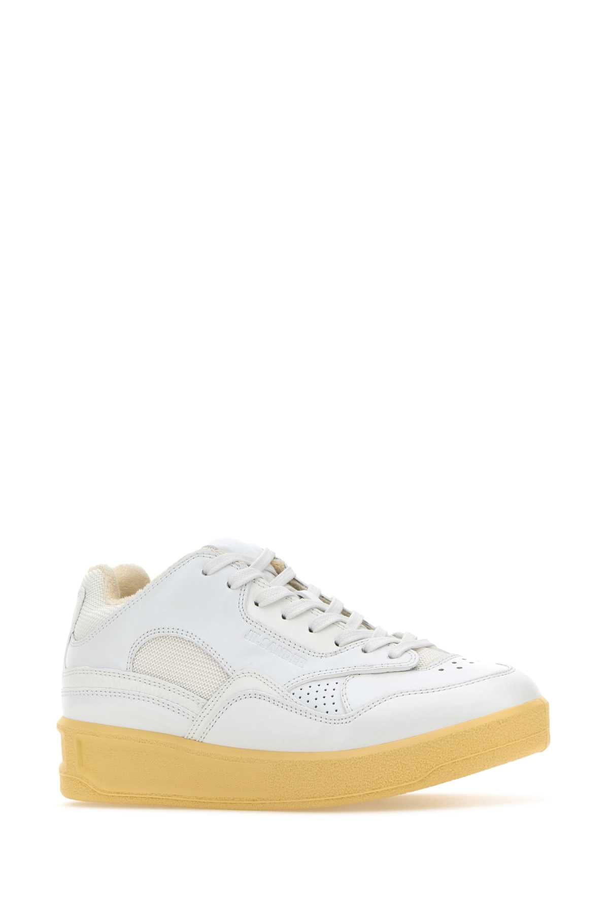 White Leather And Fabric Basket Sneakers 100