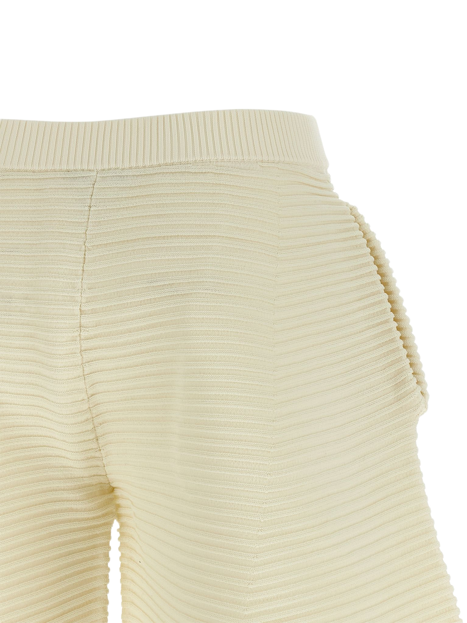 Corrugated Knit Pants White Polyester Nylon Pi