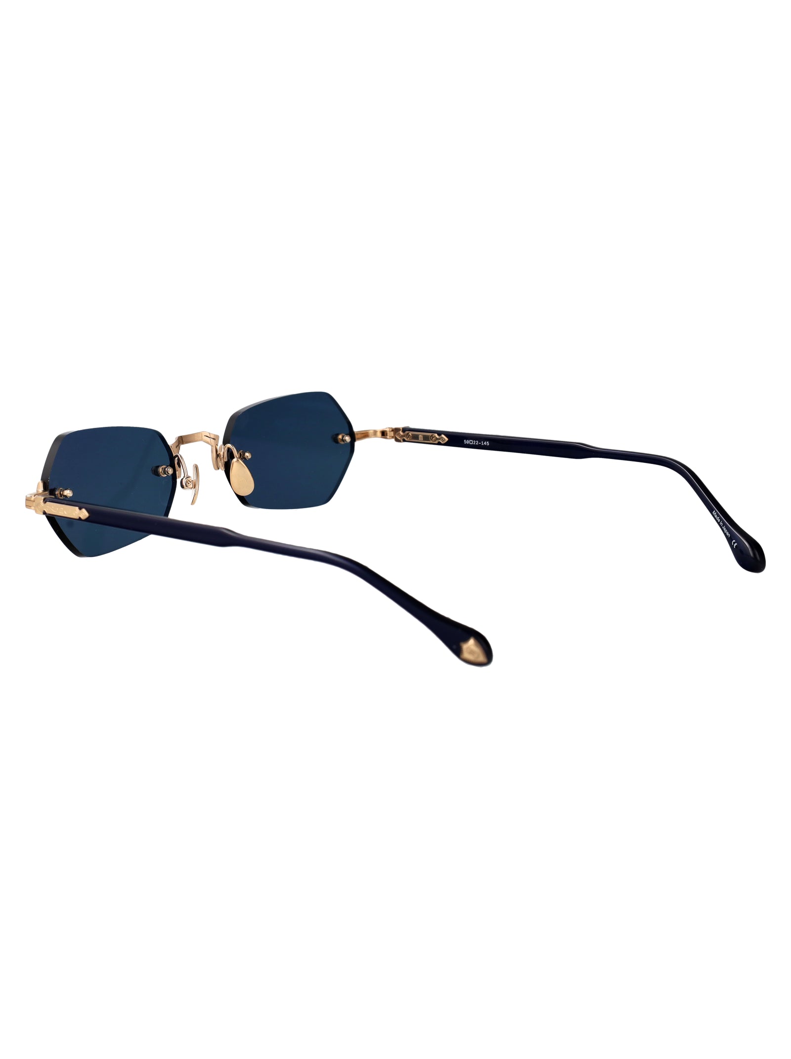 Brushed Gold - Navy Blue Grey Metal Sunglasses