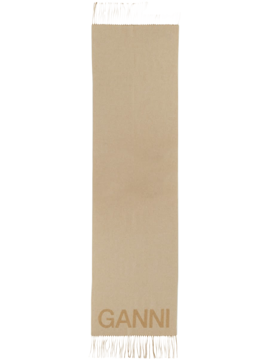 Scarf With Logo Ivory Recycled Wool