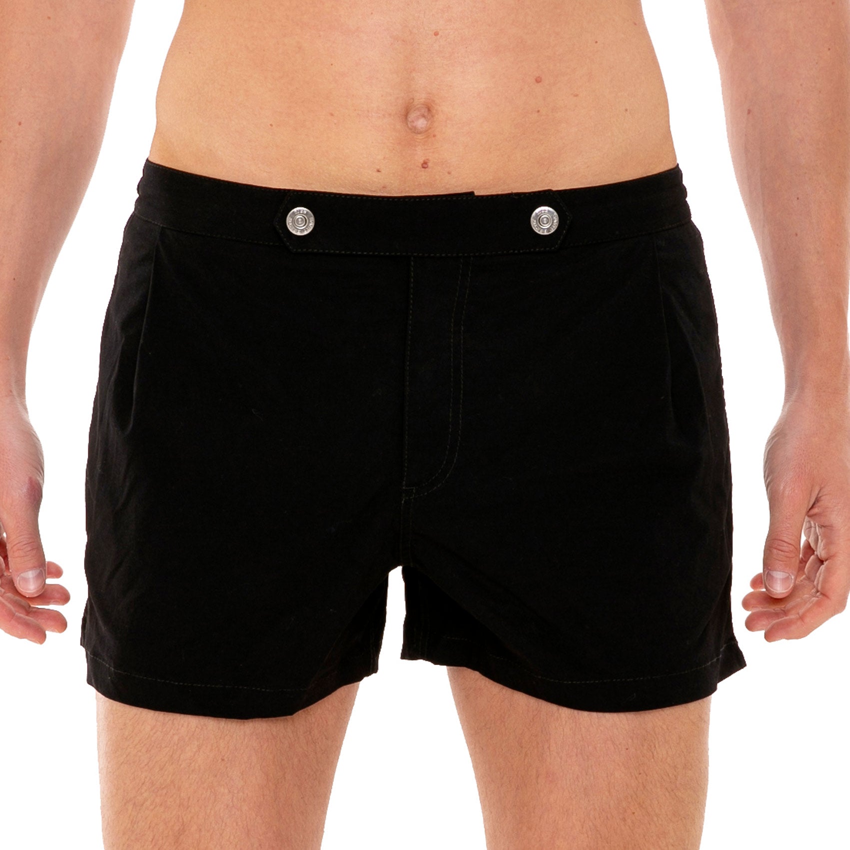 Solid Black Swim Shorts With Button Front Fastening Swimshort