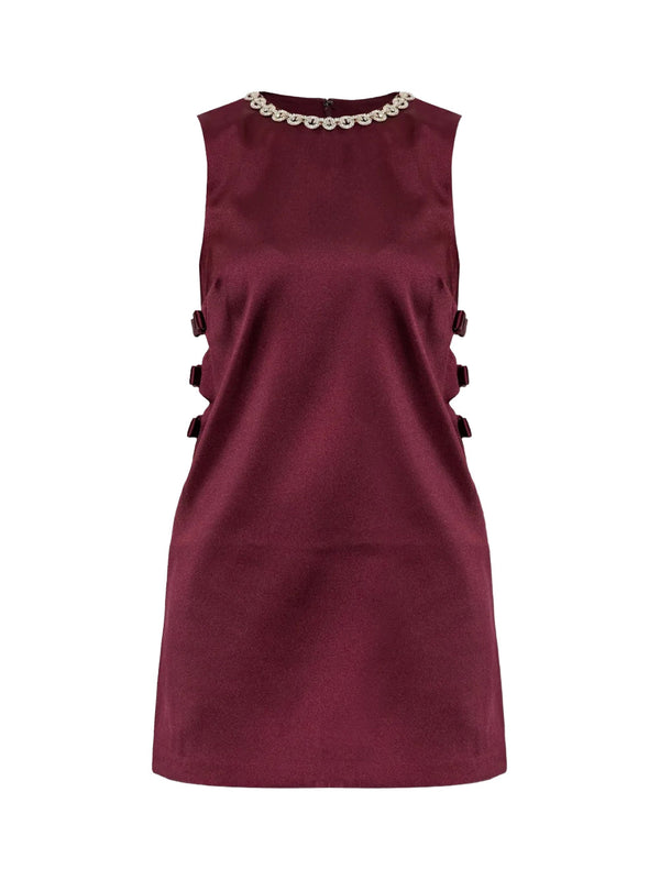 Self-Portrait Satin Mini Dress Burgundy Women >> Rtw