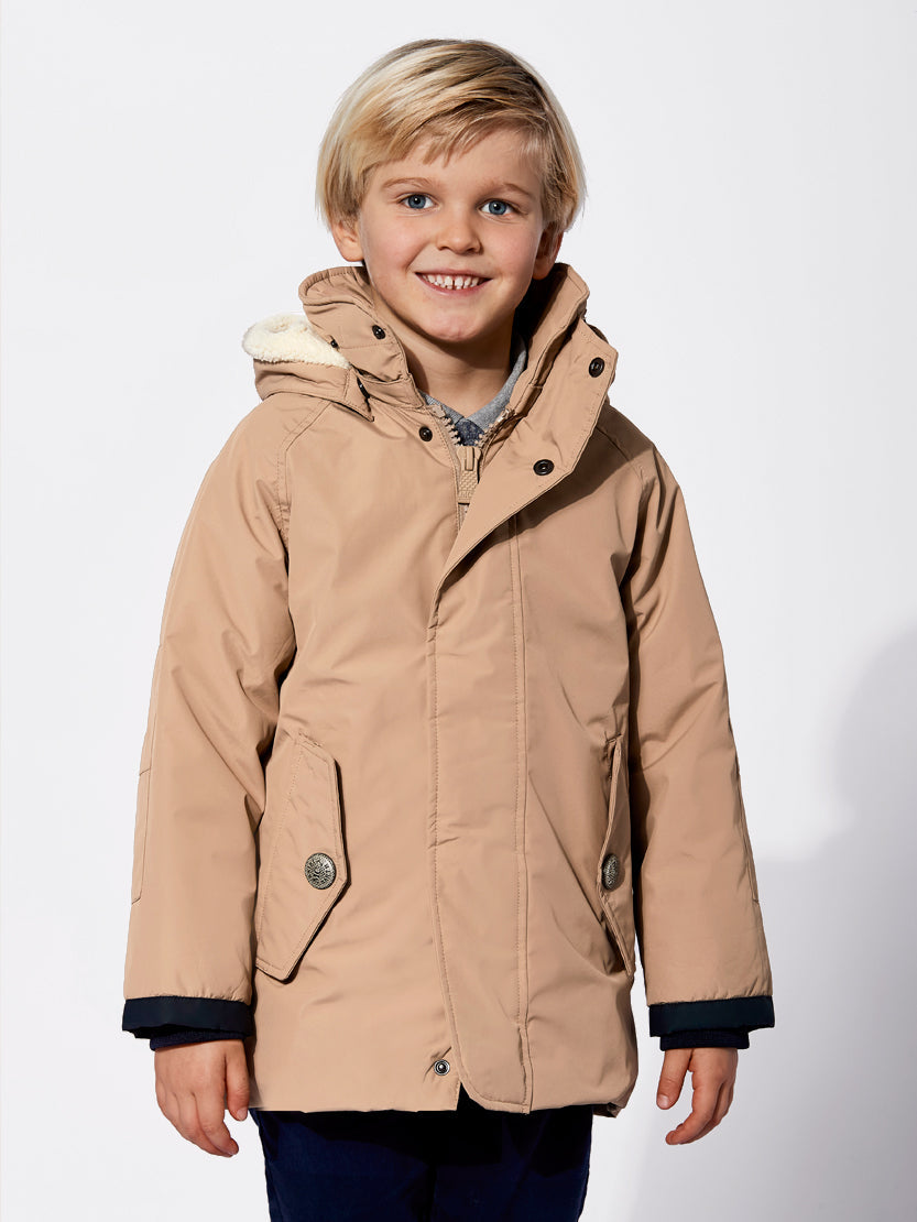Boy Hooded Beige Parka Jacket Voyager Jr __single__