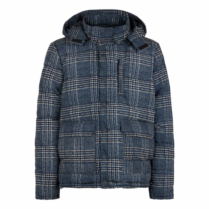 Man Hooded Down Padded Jacket Baxter With Prince Of Wales Print Blue