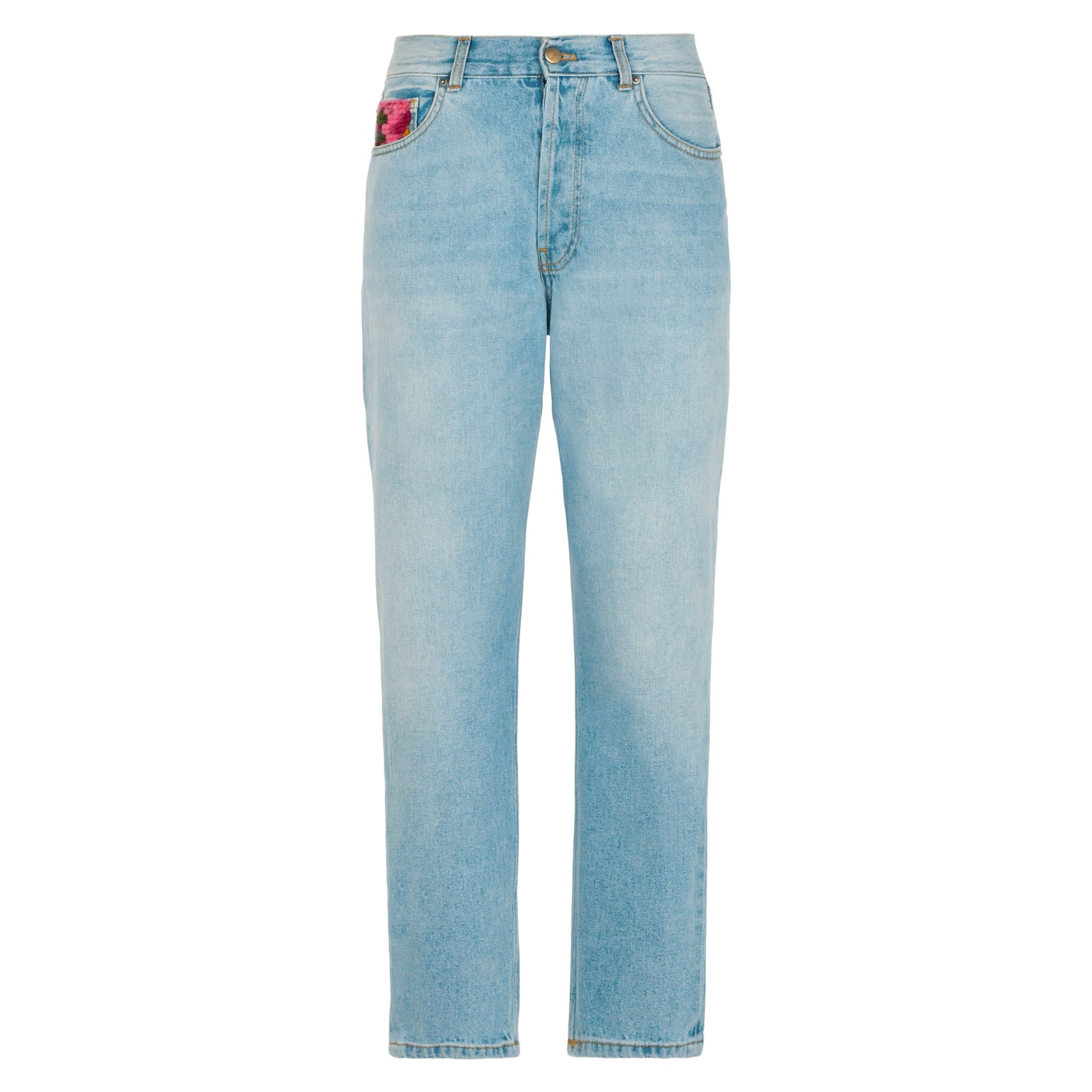 Belleville Light Blue Denim Jeans With Crochet Pockets Pant