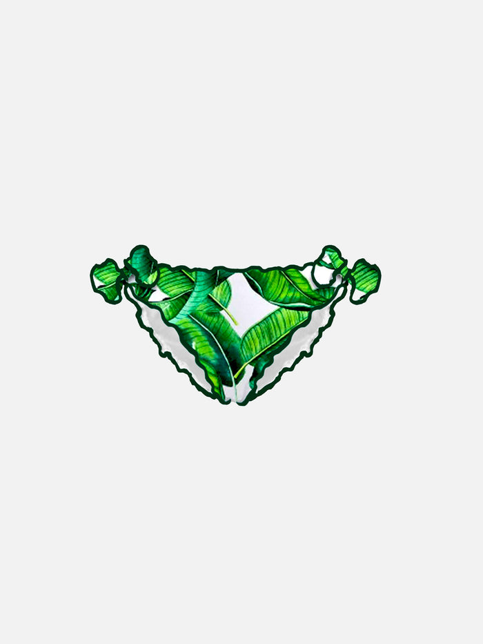 Girl Swim Briefs With Tropical Print Brown Bottom