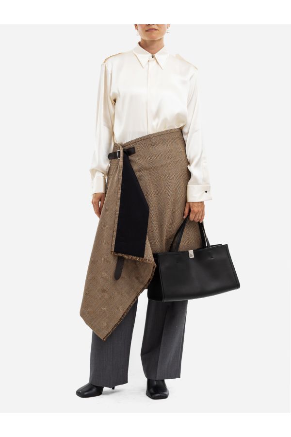 Phoebe Philo Prince-of-Wales checked wool with contrasting black jersey panel skirt in brown