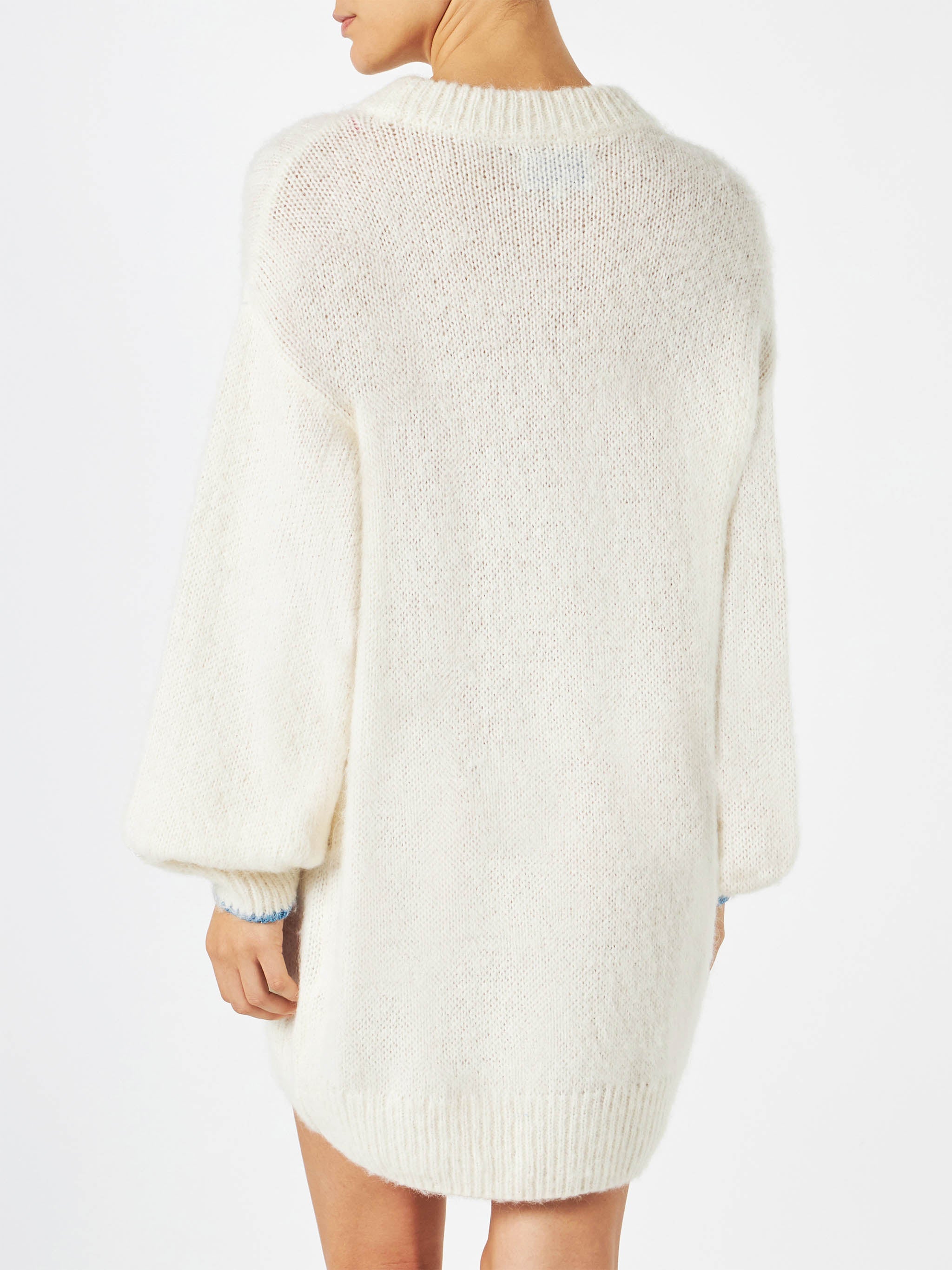 Ultra Soft Knit Dress With Oltre Le Gambe Cè Di Più Embroidery White Knitwear