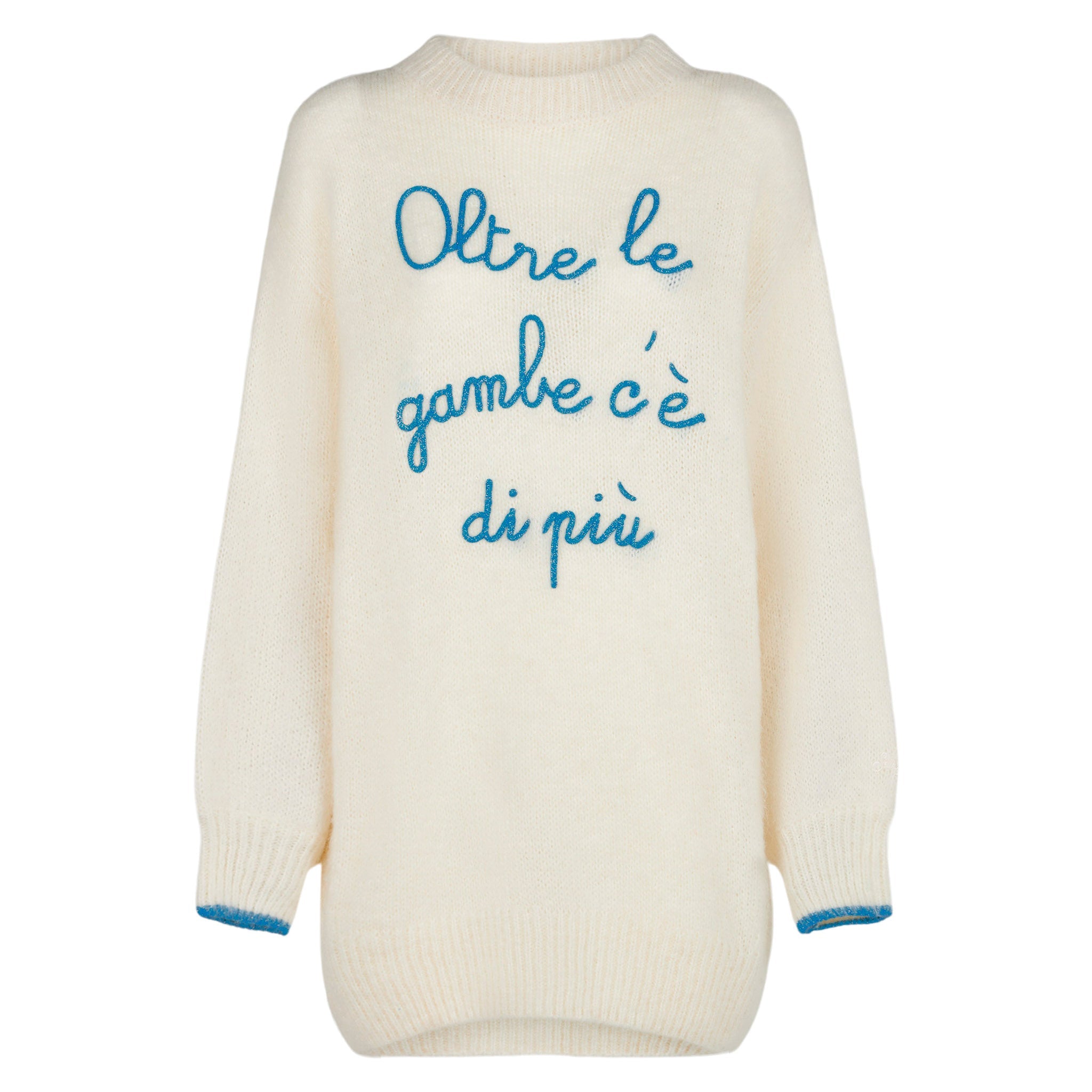 Ultra Soft Knit Dress With Oltre Le Gambe Cè Di Più Embroidery White Knitwear