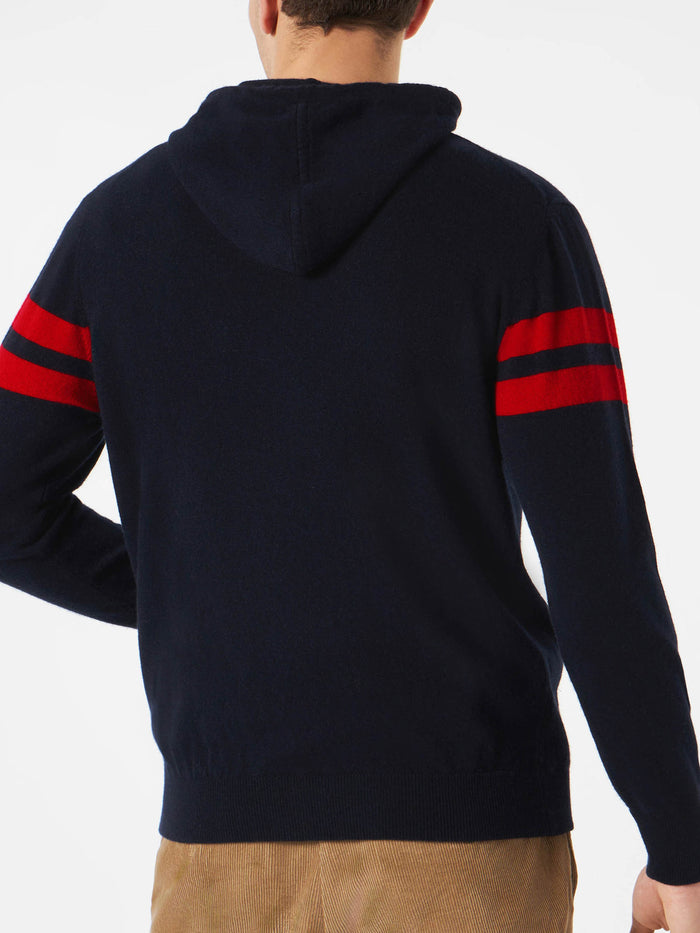 Knitted Hoodie With St. Barth Print Blue Knitwear