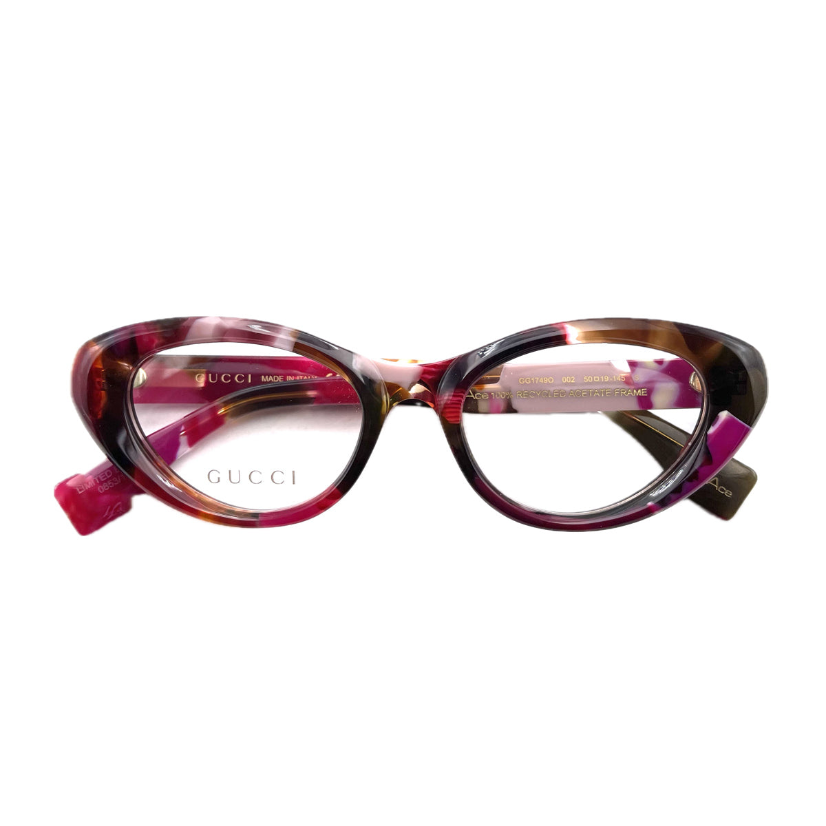 Gucci GG1749O RE-ACE Lettering 002 Havana Trasparent Multicolore Recycled Acetate Occhiali Da Vista