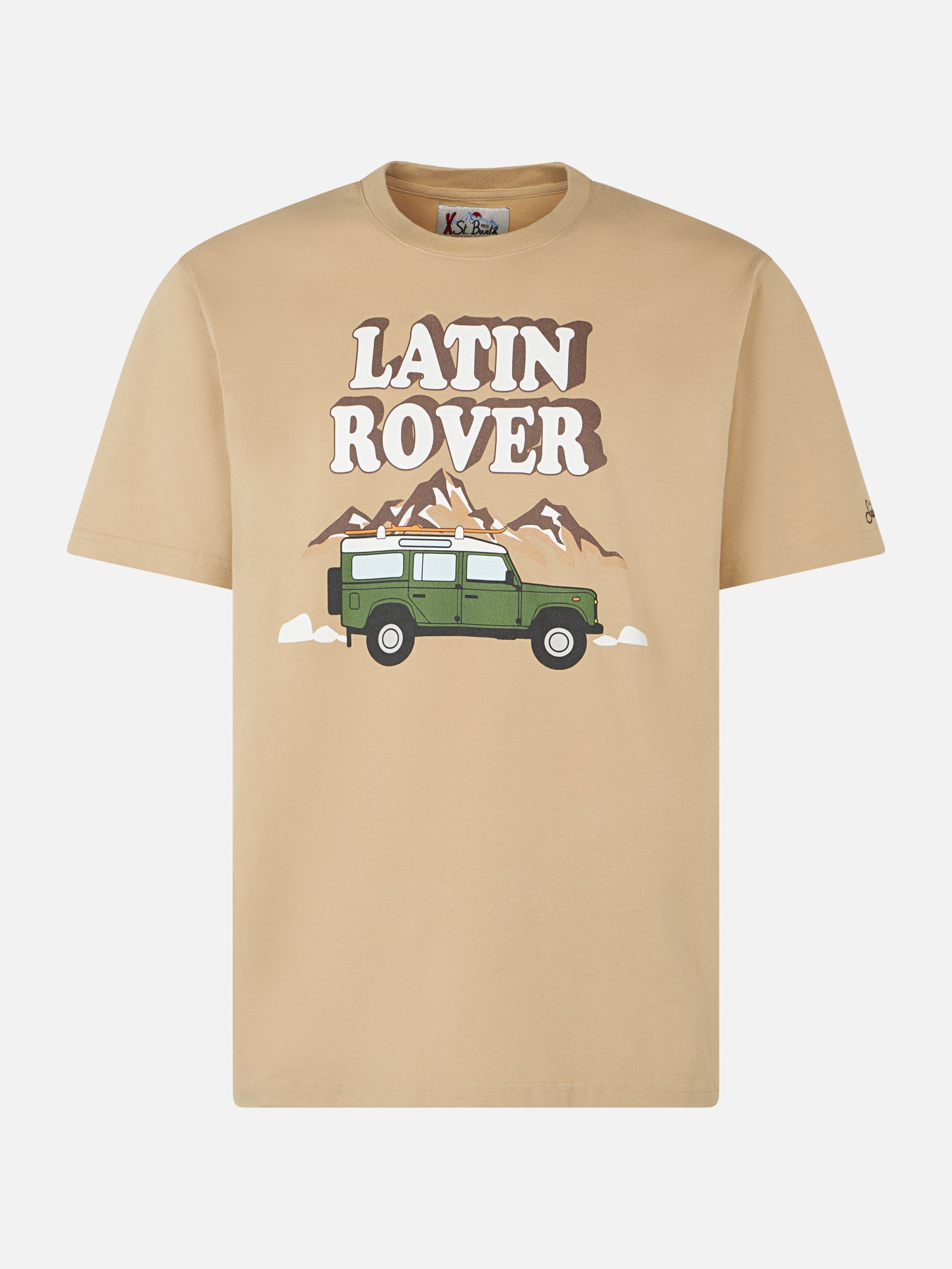 Man Heavy Cotton T-Shirt With Latin Rover Print Brown