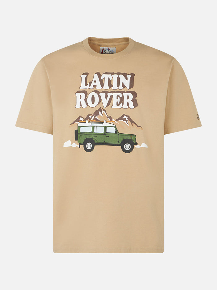 Man Heavy Cotton T-Shirt With Latin Rover Print Brown