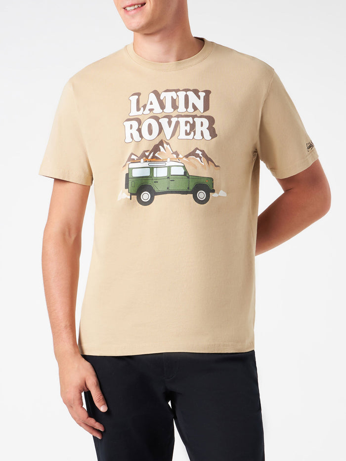 Man Heavy Cotton T-Shirt With Latin Rover Print Brown