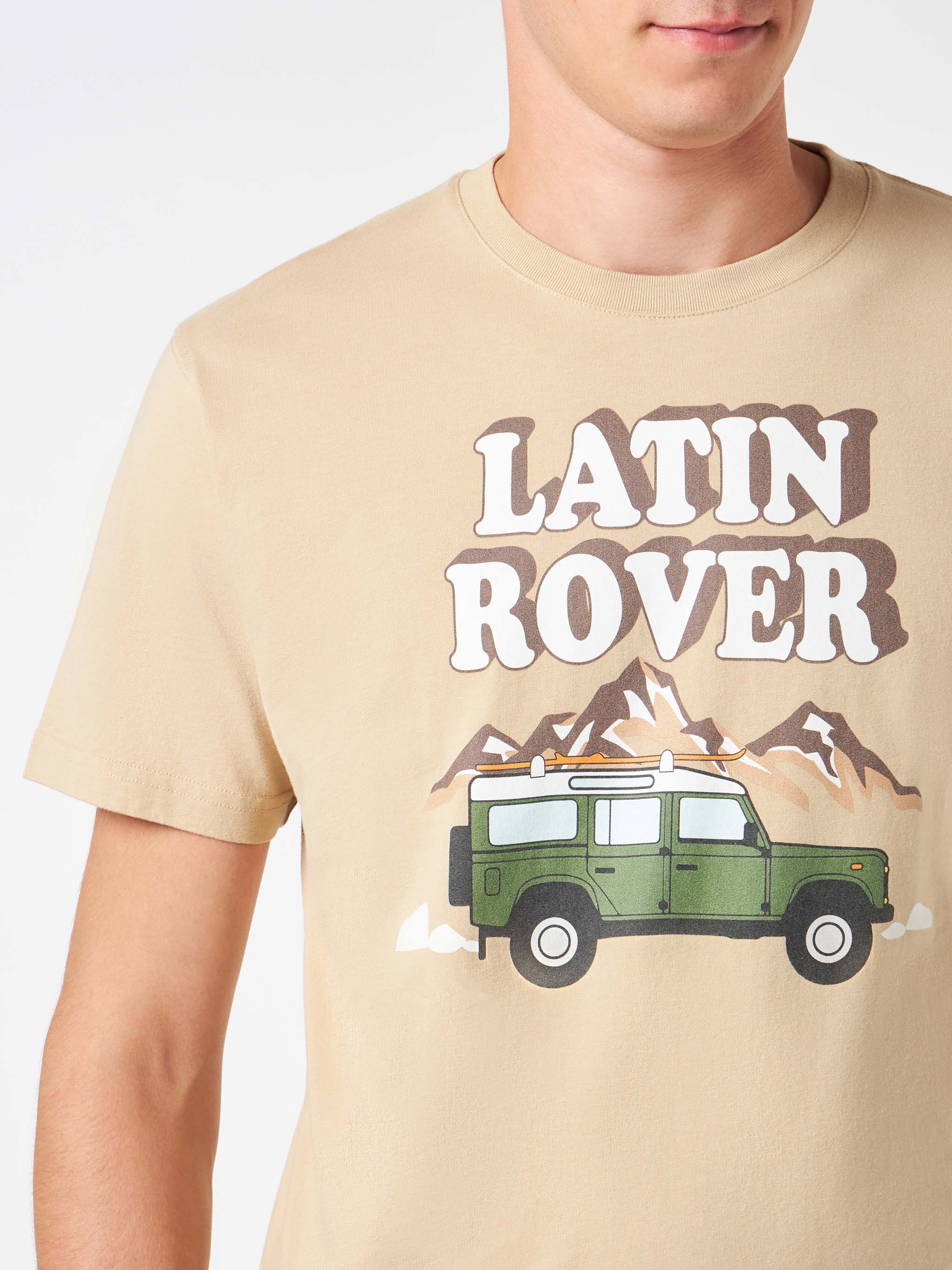 Man Heavy Cotton T-Shirt With Latin Rover Print Brown
