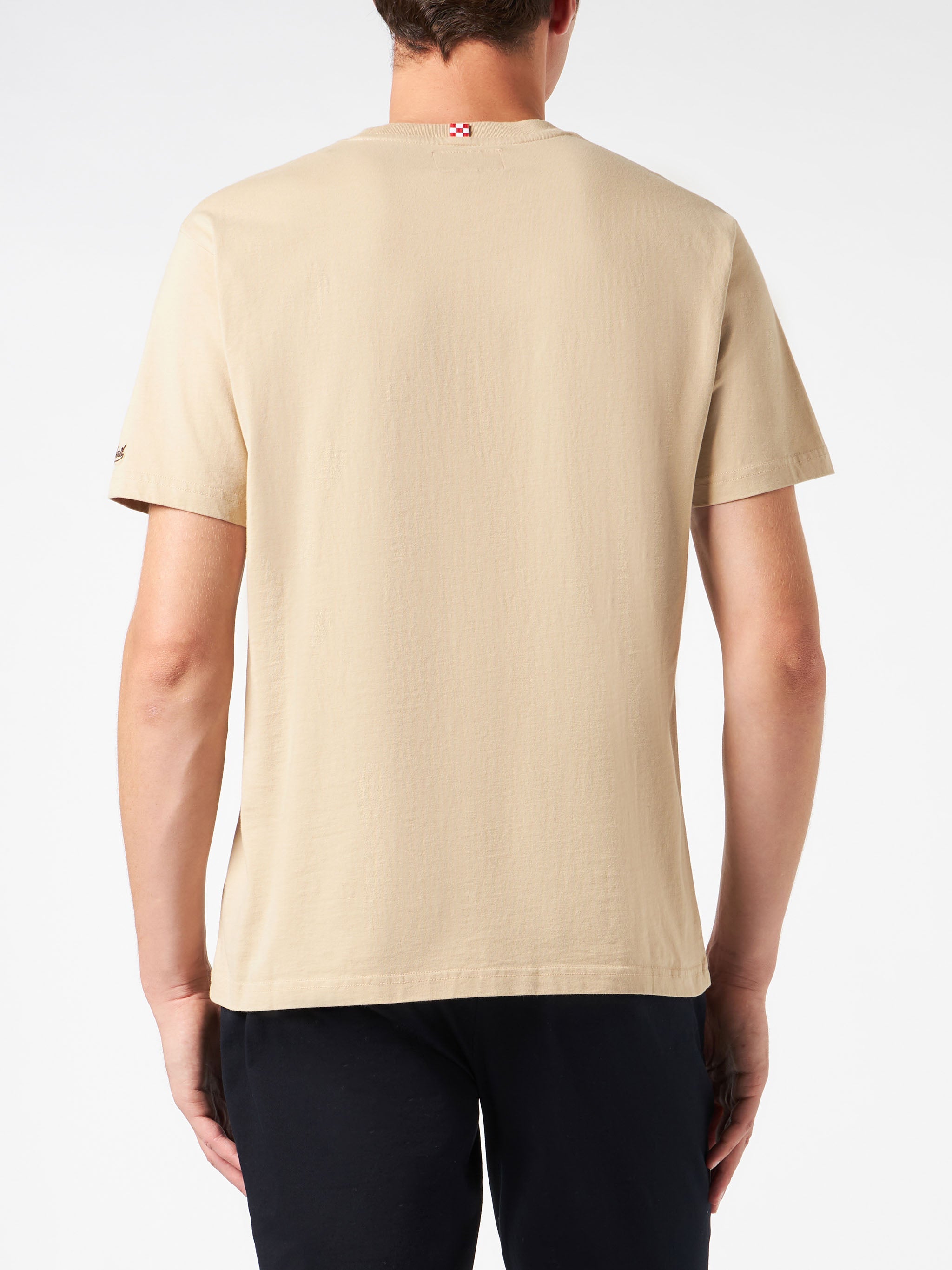 Man Heavy Cotton T-Shirt With Latin Rover Print Brown
