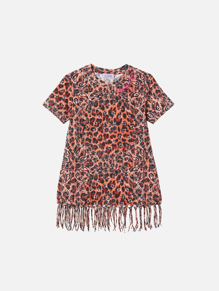 Girl Leopard Cotton Dress With Fringes __single__