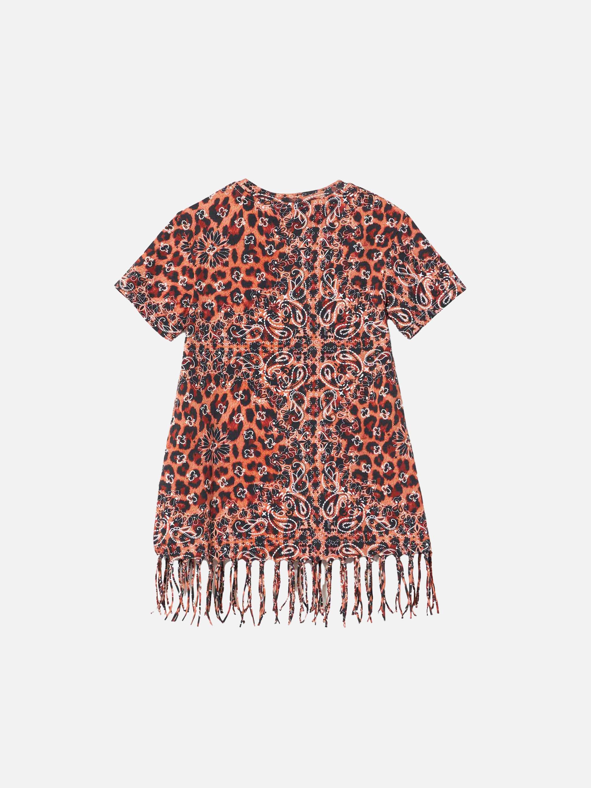 Girl Leopard Cotton Dress With Fringes Yellow