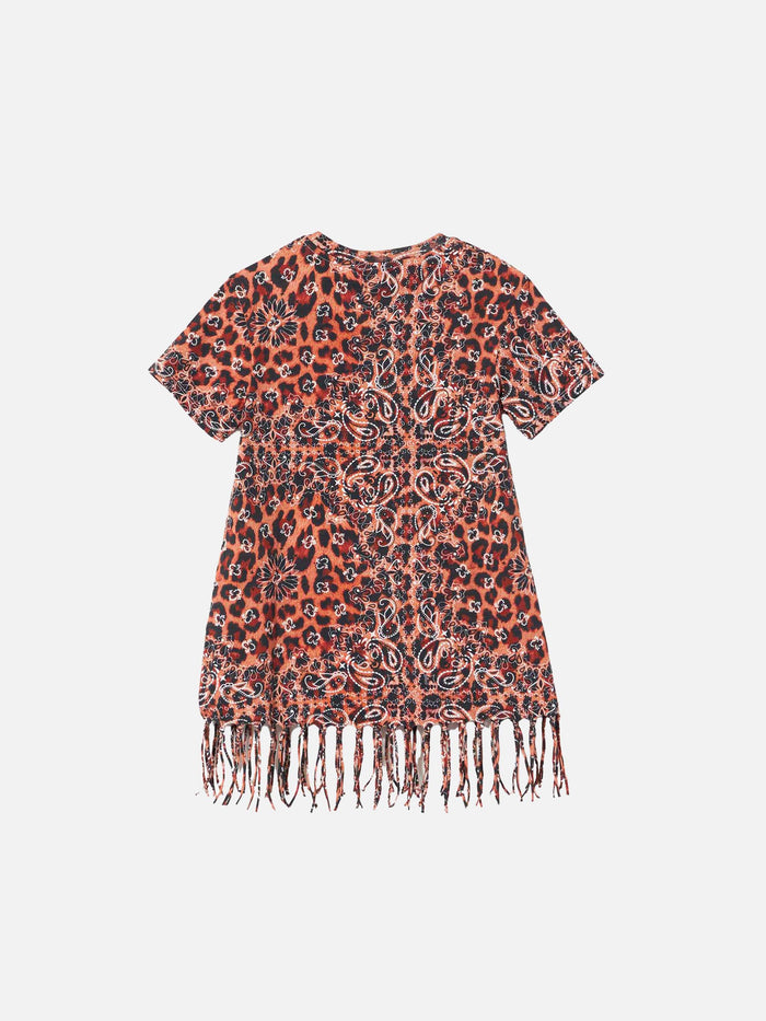 Girl Leopard Cotton Dress With Fringes __single__