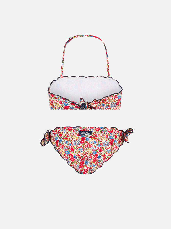 Girl Bandeau Bikini With Multicolor Flowers Print __single__
