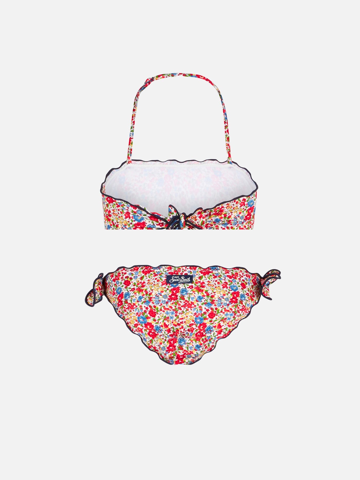 Girl Bandeau Bikini With Multicolor Flowers Print Blue